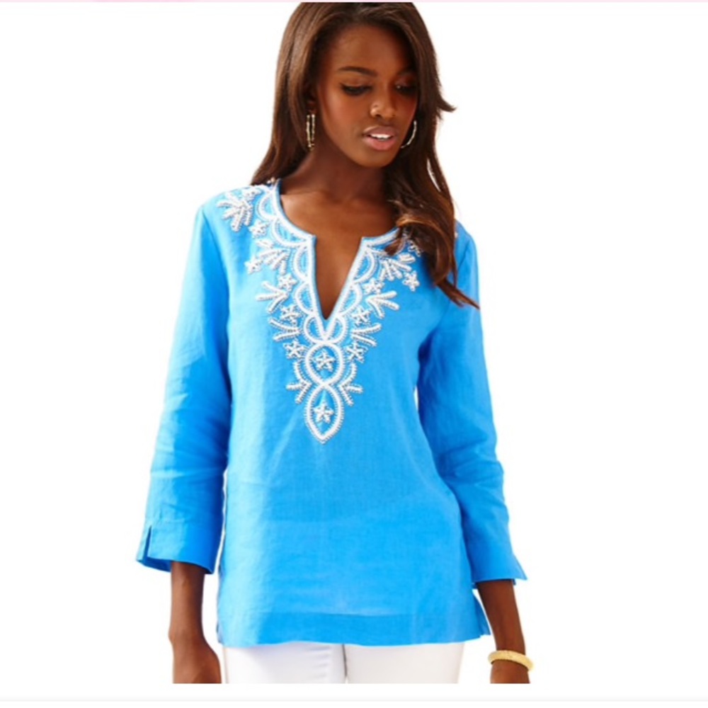 Lilly Pulitzer linen Amelia island tunic XL beaded